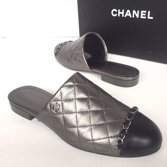 chanel quilted mules